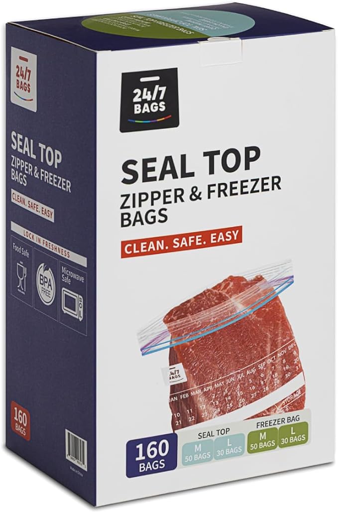 Freezer & Double Zipper Food Storage Bags, Double Combo Pack, Quart and Gallon Sizes, BPA-Free, Heavy Duty (Freezer and Regular)