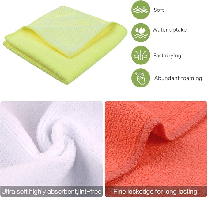 SINLAND Microfiber Dish Cloths for Washing Dishes Towels Best Kitchen Washcloth Cleaning Rags Cloths with Poly Scour Side - Used for Plates, Bowls and Dishes, 5 Color Assorted 12inchx12inch 10pack