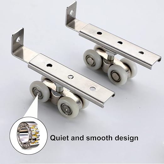 AWEN 2pcs 4-Wheel Metal Sliding Track Wheel Set Hanger Ball Bearing Pulley Kit for Wardrobe Closet Barn Door(Wheel 19mm/0.75")