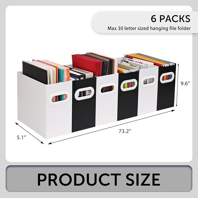 Collapsible File Organizer Box with Handle – Cardboard Hanging File Folder Storage Crate for Desk, Office, School, or Home – Colorful Portable Filing Box, Document Organizer, Magazine Holder