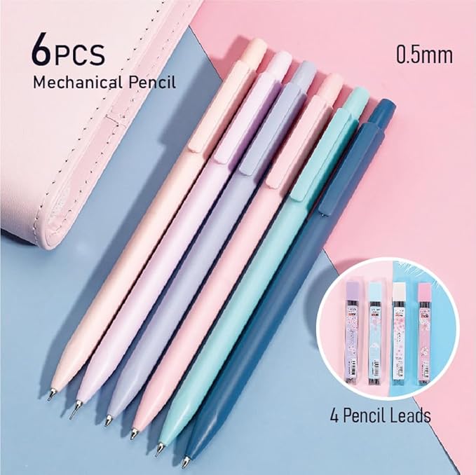 39PCS Macaron color School Supplies set，5 ballpoint pens，notebooks, pencil cse, sticky notes ，6mechanical pencil，2Correction Tapes，4fluorescent pens