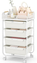SYKIARIOL 4-Drawer Rolling Storage Cart with Mesh Top, Utility Craft Organizer Cart on Wheels with DIY Labels, Rolling Drawer Cart for Home Office Classroom Bedroom, White