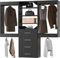 ROOMTEC Modular Closet System, 96" Wall-Mounted Closet Organizer with Drawers and Hanging Rods, Wooden Tower for Walk-In Closets, Wardrobe Storage Kit, Black