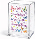 Funny Beautiful Girl You Can Do Acrylic Pencil Holder Cup | Inspirational Amazing Things Makeup Brush, Butterfly Encourage Gifts for Women Sister Daughter, Bathroom Vanity Organizer