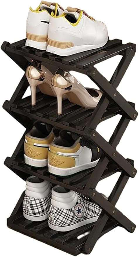 YYW Bamboo Shoe Rack, Foldable Vertical Free Standing Shoe Storage Shelf | Foldable design, Free standing for entryway or living room, Vertical shoe organizer, Space saving closet shelf