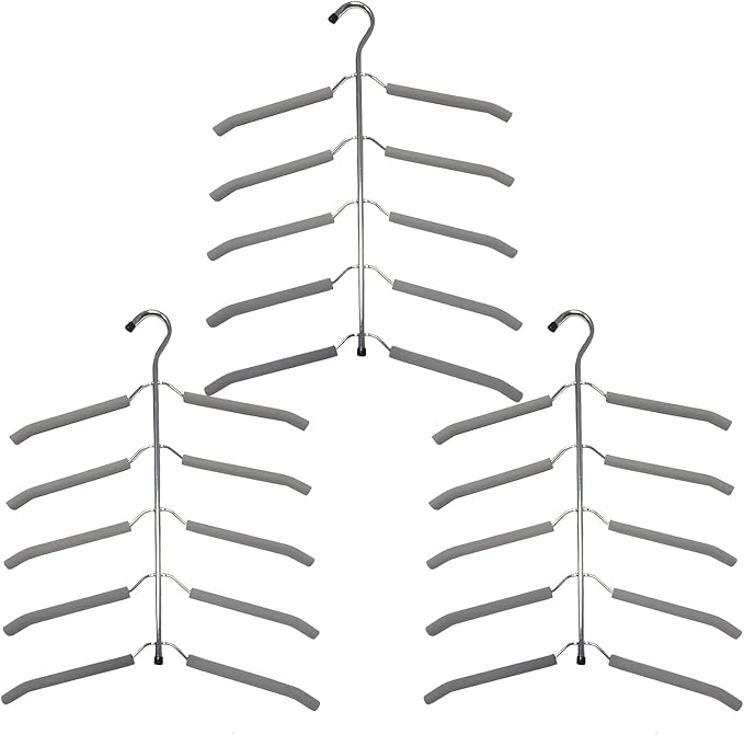 3 Pack 5 in 1 Hangers Blouse Tree Hangers Non Slip Space Saving Clothes Hanger Multi-Layer Clothes Hanger Stainless Steel Sweater Shirt Hanger Closet Storage Organizer(Grey)