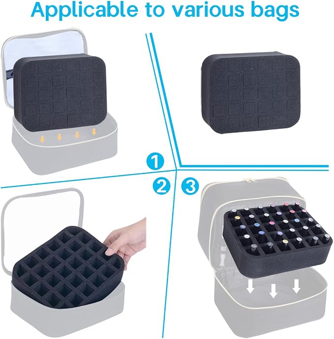 Nail Polish Organizer Holder Foam Pad with Slots for Storage 30 Bottles (15ml/0.5fl.oz) Nail Polish or Essential Oil Tray for Drawers Black
