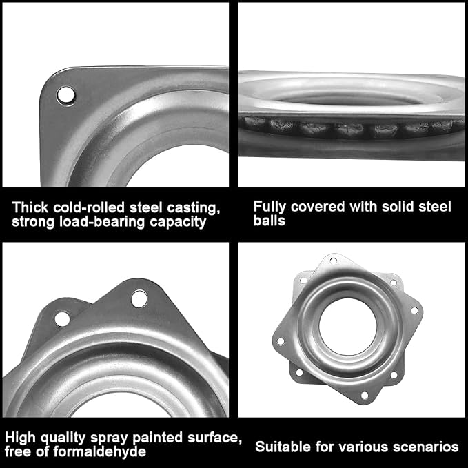 4" Lazy Susan Turntable, 300-lb Heavy Duty Steel Ball Bearing Rotating Tray Swivel Plate Cabinet Low Profile for Dining Table, Stool Chair, Pantry, Organizer (Silvery)