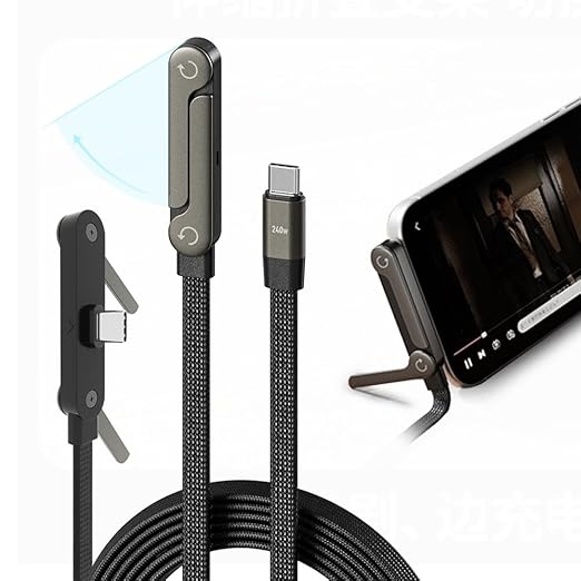 NKV USB C to USB C Cable， 240W Fast Charging Cable 5 FT，Invisible Stand Charging Cable，Flat USB c Cable,USB c Cable Right Angle，for iPhone 17 Series, Samsung Galaxy S25 S24 Ultra etc (Black)