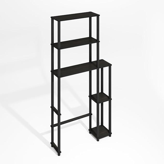 Furinno Turn-N-Tube Over The Toilet Storage, 5-Shelf Over The Toilet Organizer, Freestanding Space Saver Bathroom Shelf, for Bathroom Organizers and Storage, Black Espresso