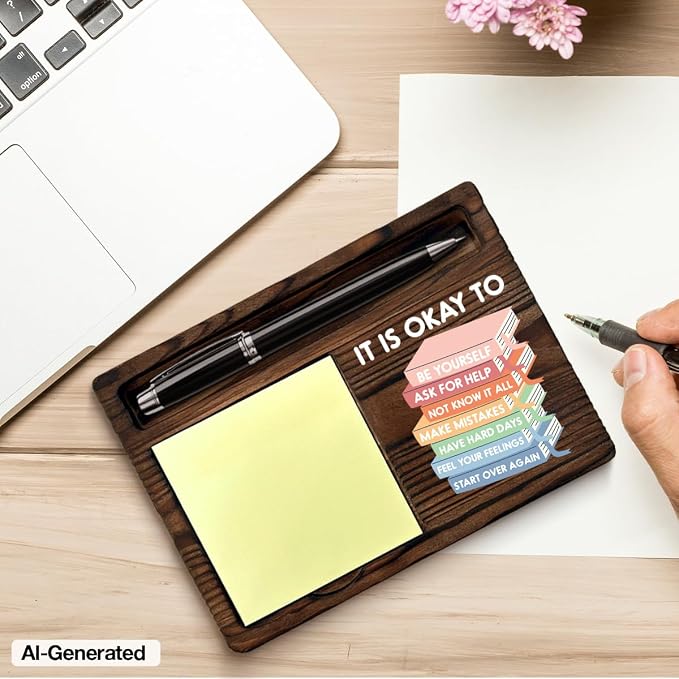 Inspirational Gifts It's Okay to Be Yourself Sticky Note Holder Motivational Self-Stick Note Pad Holders Home School Counselor Therapy Office Classroom Decor