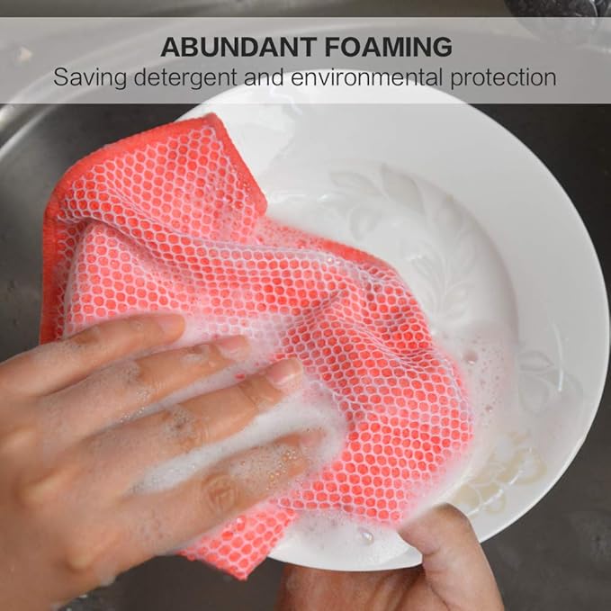 SINLAND Microfiber Dish Cloth Towels with Poly Scour Side Best Kitchen Cleaning Cloths Rags 12"x12" 5 Pack 5 Color Assorted (Pink+Blue+White+Yellow+Green)