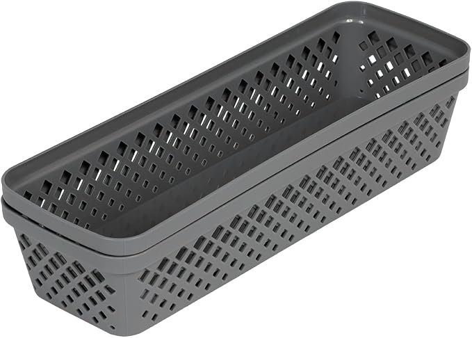 Glad Plastic Storage Basket Set - Multipurpose Drawer Trays, Kitchen Pantry Containers, and Bathroom Bins - 6 Pack Narrow Organizers, Grey