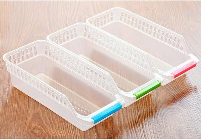 Plastic Storage Box for Refrigerator and Kitchen Organizer Bin with Ventilation, Sturdy Long-term Use, for Sauce Bottles and Drinks Storage in Fridge Drawer Random Color