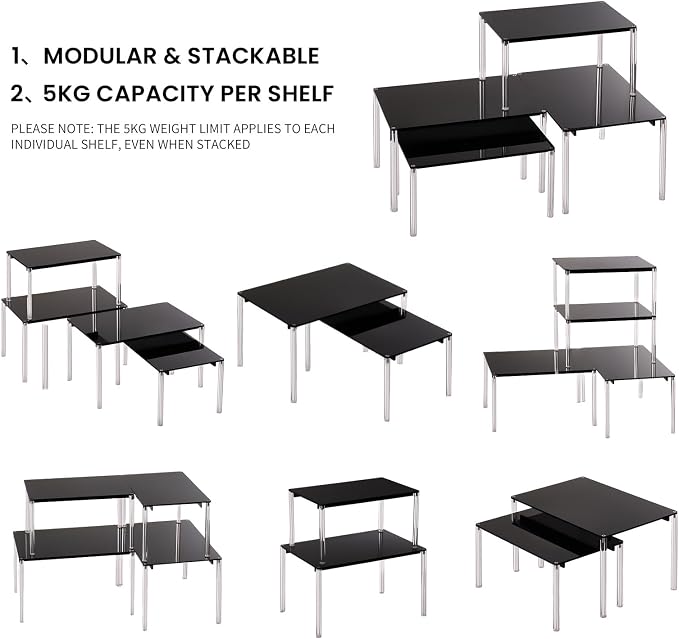 Cabinet Organizer Acrylic Spice Rack, 4 Pack Stackable Shelf Riser for Kitchen Pantry Countertop, Expandable Storage Organizer for Bathroom Office