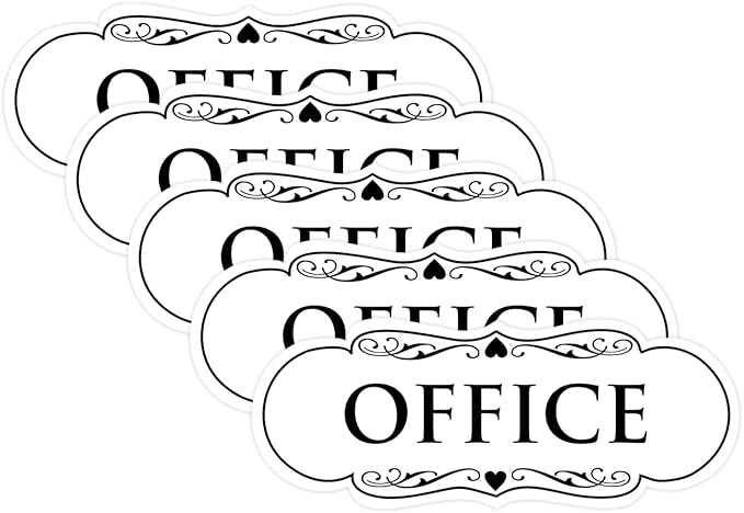 All Quality Designer Office Sign | Easy Installation - White - Large (5 Pack)