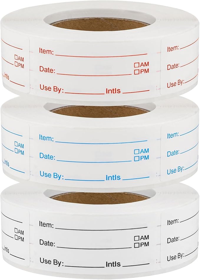 3 Rolls 1500 Pieces Removable Food Labels, 1 x 2 Inch Date Stickers for Freezer, Refrigerator Food Containers - Easy to Write
