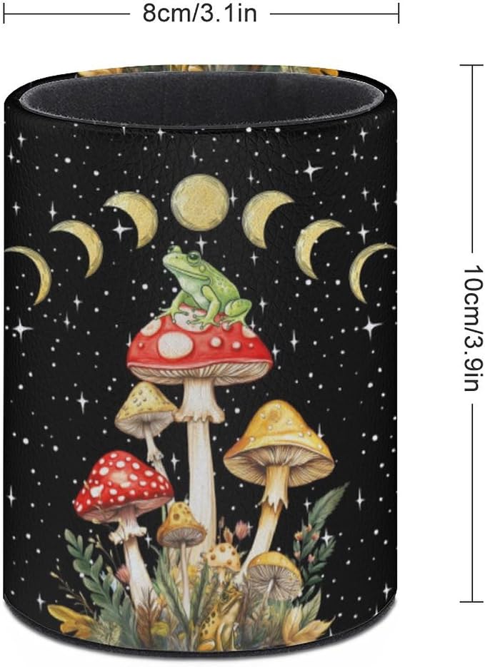 Mushroom Frog Pen Holder Pencil Cup for Desk Organizer | Cute Makeup Brush Holder PU Multifunctional Office Suppliesfor Decor Home Classroom School
