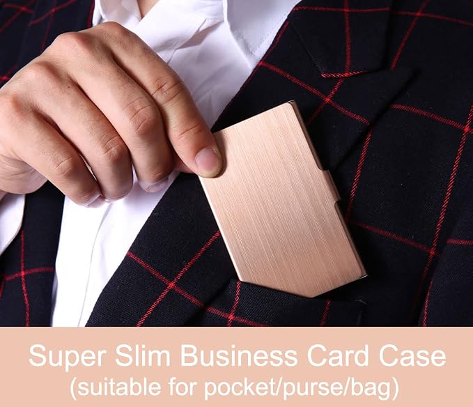 Business Card Holder, Slim Business Card Case for Men & Women, Pocket Metal Card Case, Professional Stainless Steel Business Card Holders, Purse Name Card Holder, Buckle Style Shut, Rose Gold