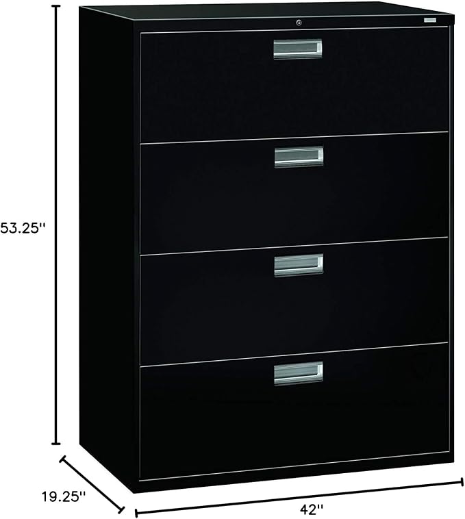 HON Brigade 600 Series Lateral File, 4 Drawers, 53 1/4"H x 42"W x 19 1/4"D, Black