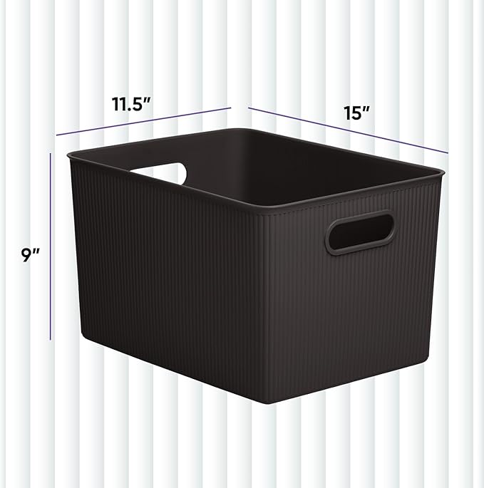 Superio Decorative Plastic Basket Open Home Storage Bins Organizer Baskets, X-Large Brown (8 Pack) Container Boxes for Organizing Closet Storage Bins for Shelves Drawer Shelf 22 Liter/23 Quart