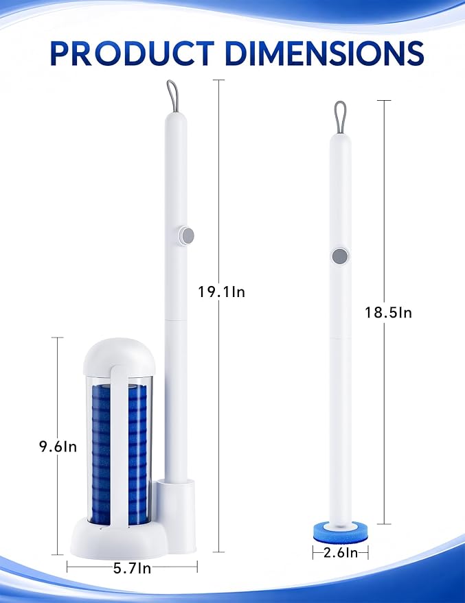 Toilet Brush Kit, Disposable Toilet Bowl Cleaner Brush with Blue Replacement Heads, Press-Button Wand and Self-Closing Freestanding Holder (Toilet Brush + 35 Refills)