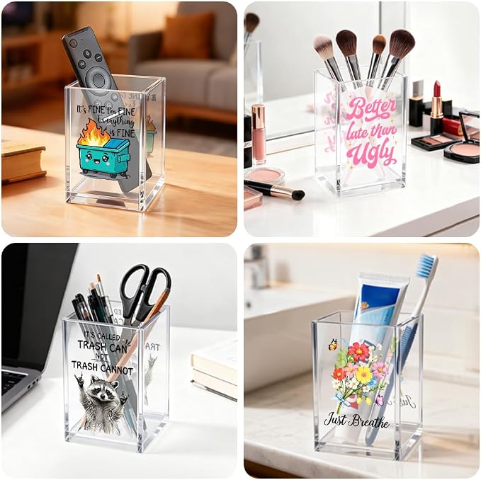 I Am Kind Acrylic Cosmetic Organizer Pen Holder, Inspirational Acrylic Desk Holder Cup for Pen Pencil, Affirmations Desk Organizer for Daughter, Mental Health Gifts for Women Office Worker