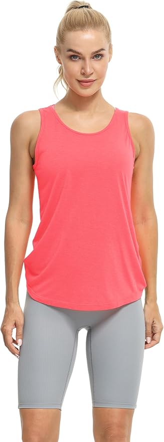 icyzone Women's Open Back High Neck Workout Athletic Gym Tank Tops
