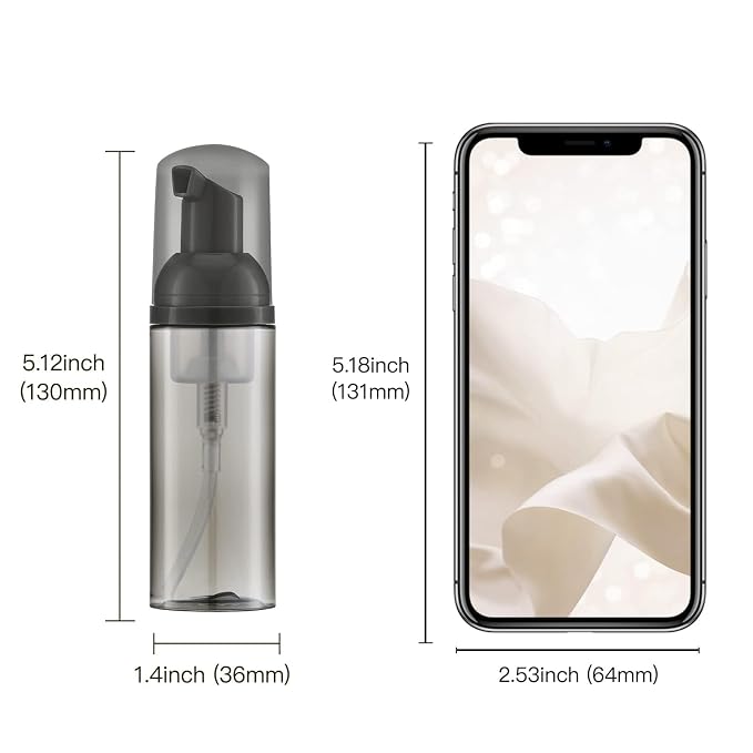 Travel Foam Pump Bottle - 2oz Empty Foaming Soap Dispenser for Lash Shampoo - Plastic Small Mousse Container Mini Travel Size - Refillable Eyelash Wash Cleanser Foamer 60ml Black Transparent