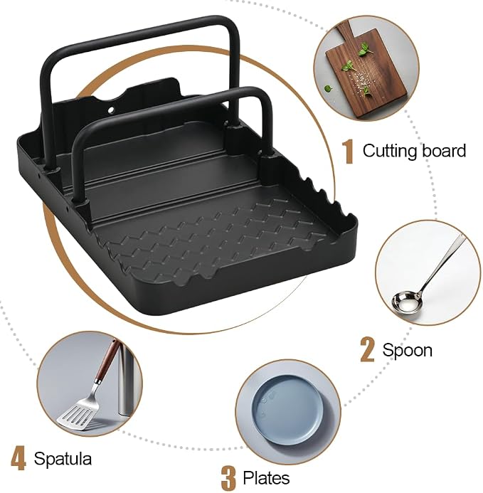 MiOYOOW Pot Lid Holder, Chopping Board Rack with Spoon Rest Non-Slip Pan Organiser for Baking Tray Cookware Kitchen Barbecue