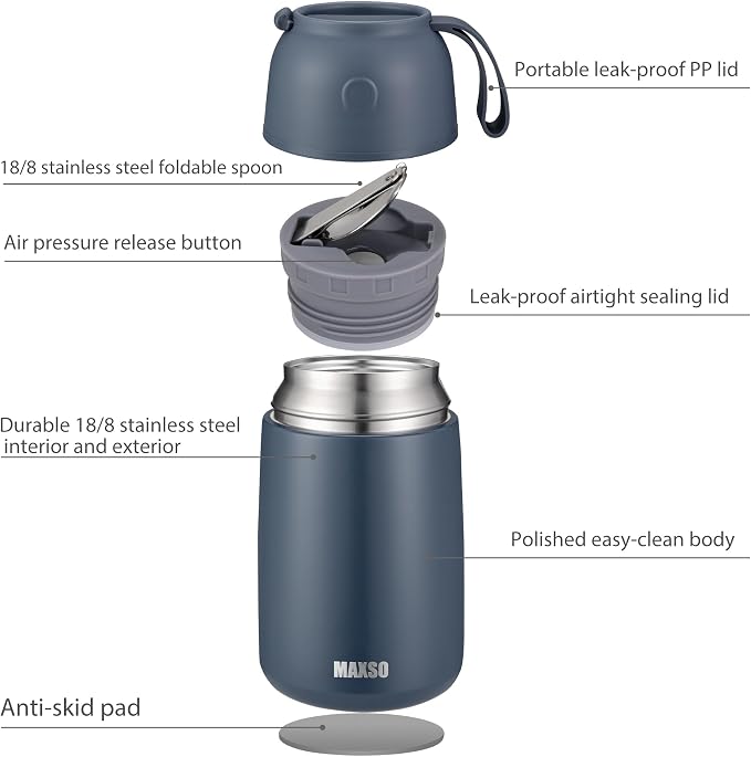 MAXSO 2 Pack Soup Thermo for Hot & Cold Food for Kids Adults, Vacuum Insulated Food Jar Thermal Lunch Containers, Travel Food Flask with Spoon (24 oz,17 oz) (Dusty Blue)