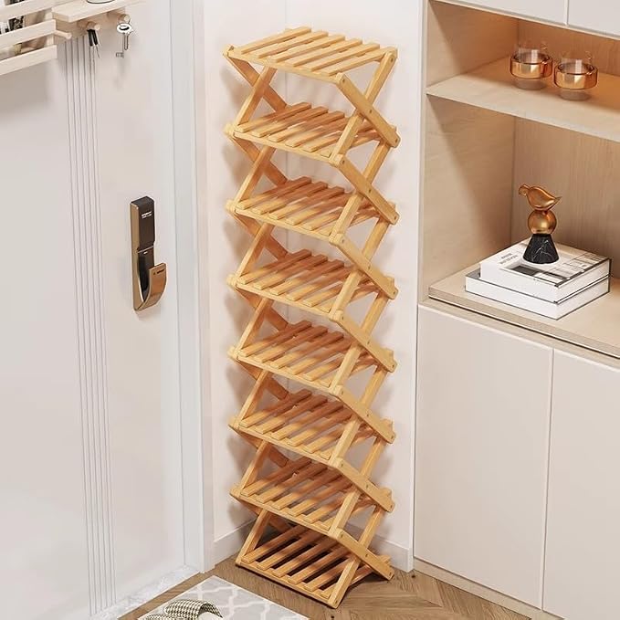 Shoe Racks, Foldable Shoes Organizer FreeStanding Shelf,5 Layers | Natural, Functional, Multifunctional, Suitable For Entryway, Closet, Bedroom, Hallway
