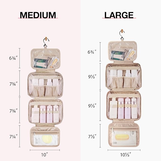 BAGSMART Toiletry Bag Hanging Travel Makeup Organizer with TSA Approved Transparent Cosmetic Bag Makeup Bag for Full Sized Toiletries, Medium-Grey
