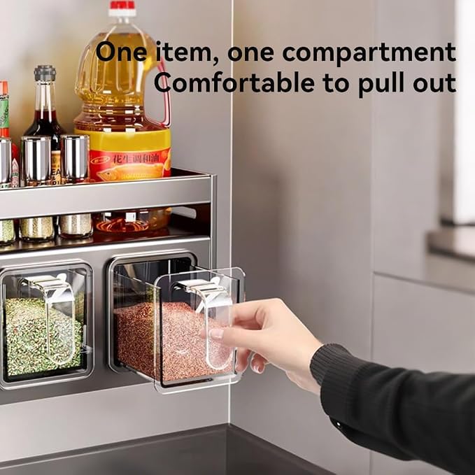 Kitchen Spice Rack Wall Mount Hanging Seasoning Box Over Stove Hanging Shelf Seasoning Jar Organizer for Sugar Salt Pepper (4 Box)