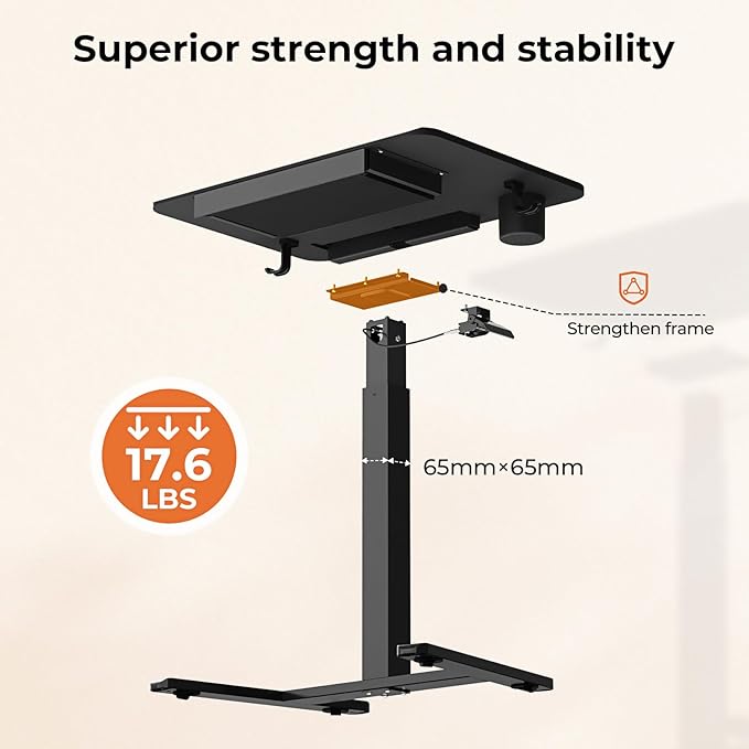 28" Mobile Standing Desk with Drawer, Portable Laptop Desk | Rolling Desk with Cup Holder & Hooks, Height Adjustable Computer Cart on Wheels for Classroom, Study Desk with Storage, Black