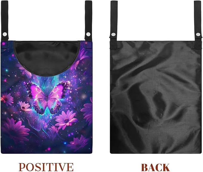 Purple Butterfly Clothes Pin Bag Flroal Clothes Pin Hanging Bag Fashion Clothespin Organizer Bag Portable Clothespin Storage with Large Opening Clothespin Storage for Small Items