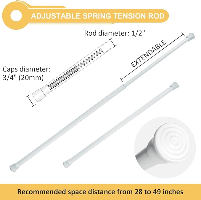KXLife Spring Tension Rods for Windows Adjustable 28-49", 6Pcs, White | No Drilling, Expandable Spring Loaded, Suitable for Shower, Kitchen, Wardrobe, Doorway