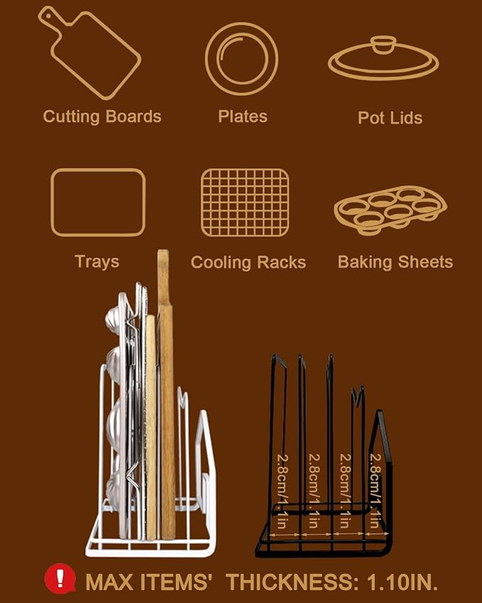 SUNFICON Cutting Board Rack Chopping Board Organizer Stand Holder Kitchen Countertop Pots Pan Lids Rack Organizer Flat Steel 4.92 x 5.7 x 8.47 in. Black