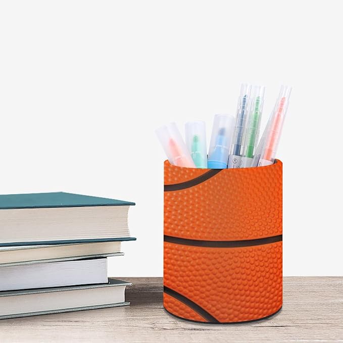 Basketball Texture Pen Holder Pencil Cup for Desk Organizer | Cute Makeup Brush Holder PU Multifunctional Office Suppliesfor Decor Home Classroom School