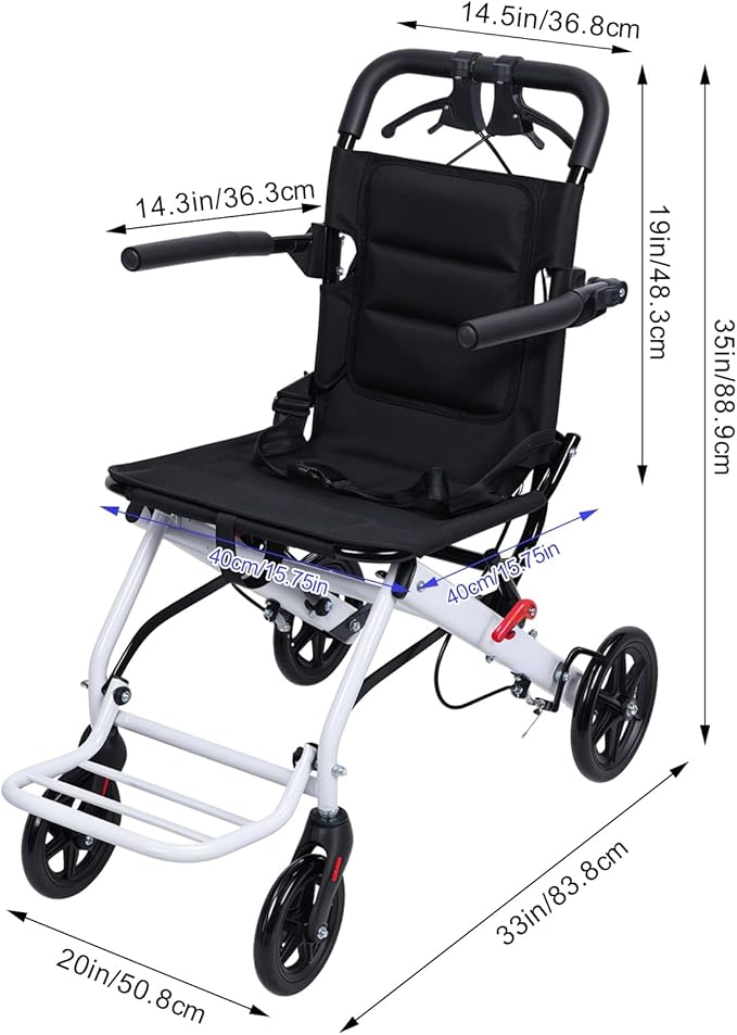 cdar Lightweight Transport Wheelchair, Aluminum Alloy Foldable Wheelchairs for Adults, Portable Transportation Travel Wheelchairs, Outdoor Collapsible Wheelchair, Bearing 200lbs White