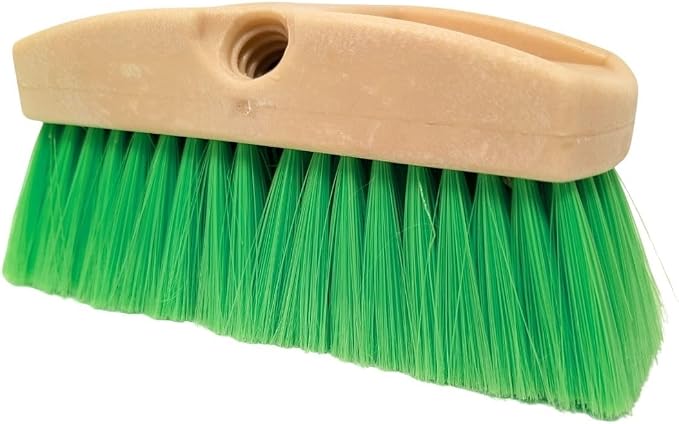 Teravan Green Flow Through Essential Flagged-End Brush Head, 8-Inch | Extra Soft Bristle Brush for Gentle Car Wash, RV, Boat, Window & Floor Cleaning, Compatible with Pole Handle