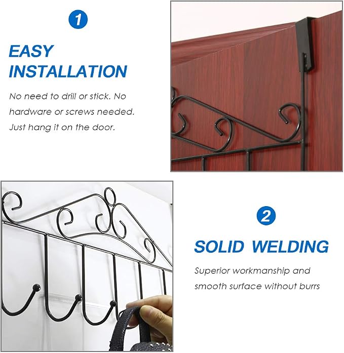 Over the Door Organizer, 2 Pack Door Hanger Hooks, Over Door Towel Coat Hanger, Back of Door Hooks for Hanging Clothes, Anti-Rust Overdoor Organizer with 7 Hooks for Bathroom Bedroom Hat Purse Robe