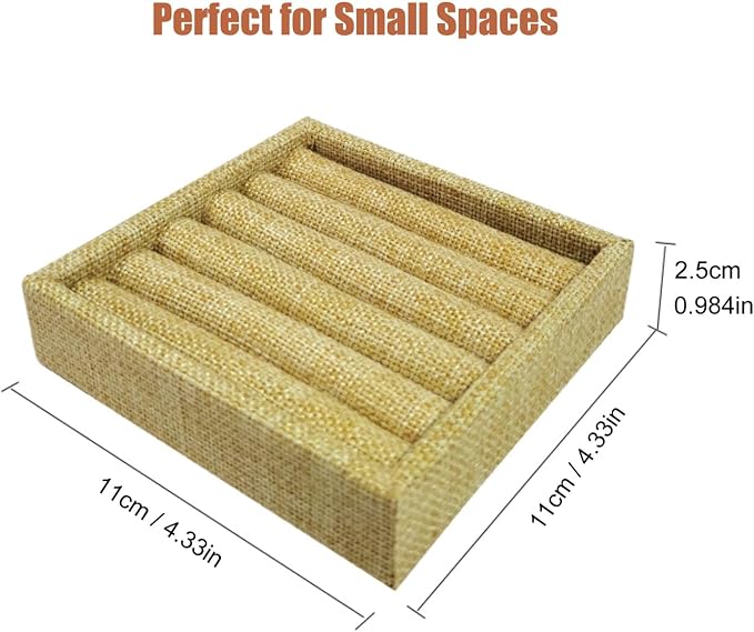 SCIKHETF Velvet Ring Earrings Studs organizer Tray Small Ring Insert Display Tray 5 Slots Stackable (Linen)