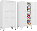 Letaya Metal Storage Cabinet with Doors and Shelves,47.3" H Bathroom Floor Kitchen Pantry Utility Cupboard Dining Home Office/Garage Organizers,White