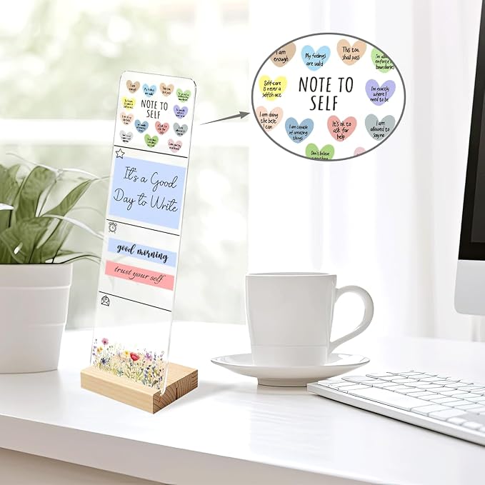 Note to Self Motivational Decor Sticky Note Holder, Mental Health Monitor Memo Board Decorations for School Counseling Office Therapy Desktop Art Decoration School Counselor, Therapist Office Gifts