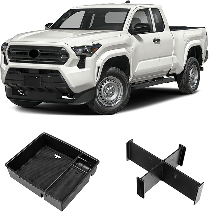 YOJOJOCO 2PCS Center Console Organizer Compatible with Toyota 2026 2025 2024 Tacoma Accessories ABS Plastic Material Hidden Storage Box Dividers Organizer