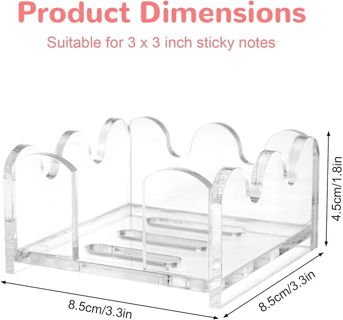Penitue Acrylic Sticky Note Holder, Clear Holder Desk Organizer Notepad Dispenser for 3x3in Notes or Small Items for Classroom Dorm Room School Office Supplies Accessories