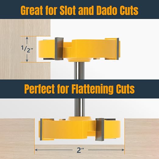 POWERTEC Slab Flattening Router Bit, 1/4 Shank, 2" Diameter, 1/2" Cutting Depth, Woodworking Surfacing Bits for CNC Machine, Wood Milling & Live Edge Wood Planing (73056)