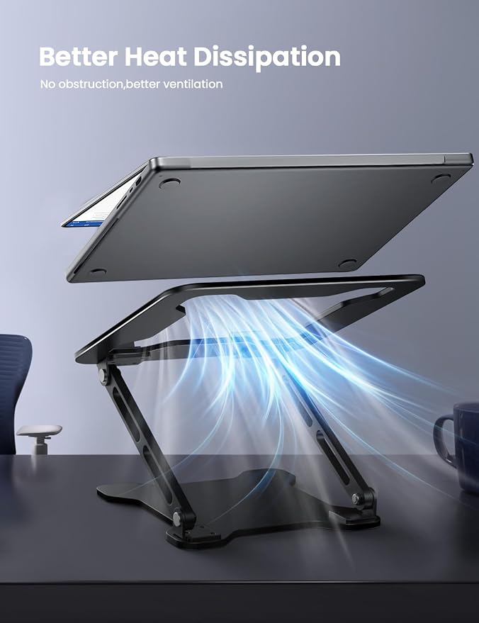 LOXP Adjustable Laptop Stand for Desk, Portable Airflow Laptop Riser Holder | Metal, Foldable, Ergonomic, Computer Notebook Stand Perfect for Home Desk, Office, Coffee Shops, Travel, 10-15.6" Laptops