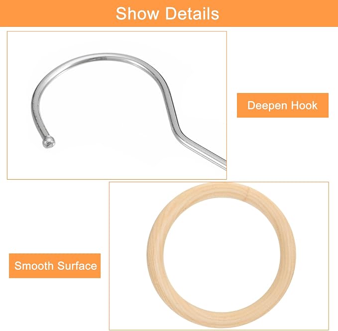 uxcell 4.7 Inch Scarf Ring Hanger, Scarf Organizer Holder Wooden Circle Rings Hanging Hook for Belt Tie Scarf, 10cm Length Hook (Silver)